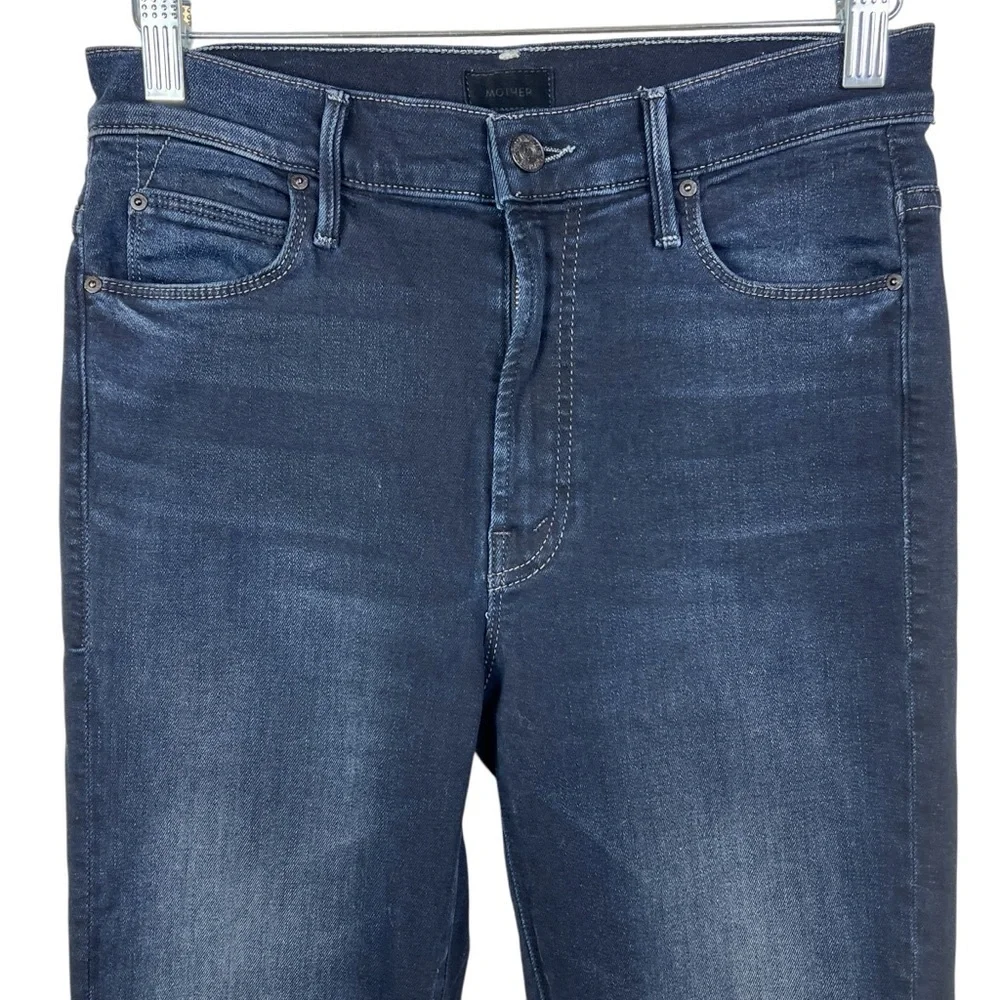 MOTHER The Stunner Zip Two Step Fray Dark Wash High Rise Jeans in Last Call
